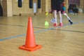 Junior teenage school team of kids children play basketball, players in the hall indoor venue court, sports team during the game, Royalty Free Stock Photo