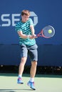 Junior tennis player Stefan Kozlov of United States in action during US Open 2014 match Royalty Free Stock Photo