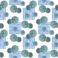 Juniper berries and blue hand-drawn watercolor stripes. The theme of organic products and gifts of nature. Seamless pattern for