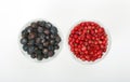 Juniper berry and pink pepper in two little glasses. Royalty Free Stock Photo