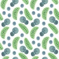 Juniper branches and berries drawn in watercolor. Seamless pattern on a white background. Greenery watercolor. For print, textile