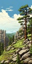 Juniper Forest: Graphic Illustration Of Rocky Mountain Landscape