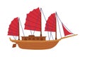 Junk as Chinese Sailing Ship with Fully Battened Sails Vector Illustration Royalty Free Stock Photo