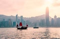 Junk boat in Hong Kong at Victoria harbour. Royalty Free Stock Photo