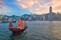 Junk boat in Hong Kong Victoria Harbour Royalty Free Stock Photo