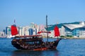 Junk boat sailing in Victoria habour, Hong Kong Royalty Free Stock Photo