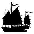 Junk chinese boat silhouette Royalty Free Stock Photo