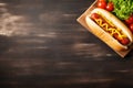 dog food hot background american meat fast bread meal sausage sauce. Generative AI. Royalty Free Stock Photo