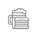 Junk food, beer and burger line icon.