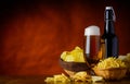 Junk-Food and Beer with Copy-Space Royalty Free Stock Photo