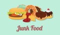 Junk food collection pack unhealthy with burger sweet donut vector graphic Royalty Free Stock Photo