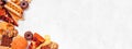 Junk food corner border over a white marble banner background Royalty Free Stock Photo