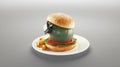 Junk Food enhancing the risk of cancer. Hamburger with Grenade. Unhealthy or Dangerous Food Concept. 3d rendering