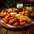 Junk food feast fried chicken, fries, and nuggets on table Royalty Free Stock Photo