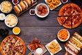 Junk food frame over a dark wood banner background Royalty Free Stock Photo