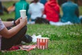 junk food popcorn soda drink ready for movie watching at open air cinema Royalty Free Stock Photo