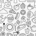 Junk food seamless pattern doodle drawing style. Line art hand drawn background vector illustration Royalty Free Stock Photo