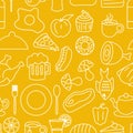 Junk food seamless pattern doodle drawing style. Line art hand drawn background vector illustration Royalty Free Stock Photo