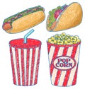 Junk Foods in Pencil Colour Sketch Simple Style