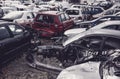Junk yard with many wrecked cars Royalty Free Stock Photo