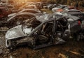 Junk yard with many wrecked cars Royalty Free Stock Photo