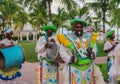 Junkanoo performers dressed in traditional costumes at a festival in Freeport, Bahamas