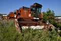 Junked International 403 self propelled combine