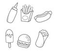 Junkfood hand drawn icon set Royalty Free Stock Photo