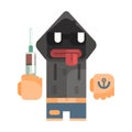 Junkie With Hoodie And Shades Holding Syringe, Revolting Homeless Person, Dreg Of Society, Pixelated Simplified Male