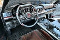 Junkyard replica of driving wheel and interior of grand tourer car Mercedes AMG GT R made from scrap metal Royalty Free Stock Photo