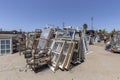 Junkyard in San Francisco with used window frames objekts Royalty Free Stock Photo