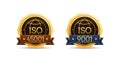 Golden gradient ISO standard guarantee seal label badge design with ribbon, globe international earth icon.. Royalty Free Stock Photo