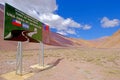 JUNTAS DEL TORO, CHILE, MARCH 14, 2018: Road sign showing the Agua Negra Tunnel project on March 14, 2018 Royalty Free Stock Photo