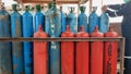 Juny 09 2021, Bontang, East Kalimantan, Indonesia. a man is checking oxygen cylinders and acetylene cylinders