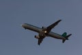 30 Juny 2016 Faro, Portugal. Passenger plane fly up over take-off runway from airport at sunset. Plane departure from airport.