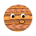 Happy Jupiter planet in cartoon style. Cute smiling Solar System character Royalty Free Stock Photo