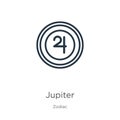 Jupiter icon. Thin linear jupiter outline icon isolated on white background from zodiac collection. Line vector sign, symbol for