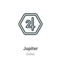 Jupiter outline vector icon. Thin line black jupiter icon, flat vector simple element illustration from editable zodiac concept Royalty Free Stock Photo