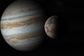 Jupiter planet and Callisto moon in the outer space. 3d render Royalty Free Stock Photo