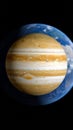 Jupiter Planet Floating in Deep Space with Earth Silhouette Exploring Planets and Outer Space Science Fiction Concept Royalty Free Stock Photo