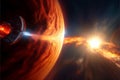 Jupiter planet, giant gas planet and its ocean-bearing moons, AI generated