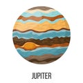 Jupiter planet isolated on white background. Planet of solar system. Cartoon style vector illustration for any design Royalty Free Stock Photo