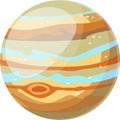 Jupiter planet rotating in space showing gaseous atmosphere, great red spot and stripes, suitable for educational and