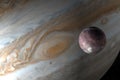 Jupiter planet and satellite Ganymede in the outer space. 3d render Royalty Free Stock Photo