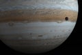 Jupiter planet and Ganymede moon in the outer space