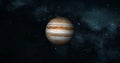 Jupiter planet on space with colorful starry night. front view of Jupiter planet from space with beautiful galaxy. full view of J