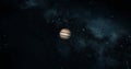 Jupiter planet on space with colorful starry night. front view of Jupiter planet from space with beautiful galaxy. full view of J