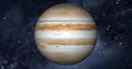 Jupiter planet on space with colorful starry night. front view of Jupiter planet from space with beautiful galaxy. full view of J