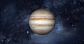 Jupiter planet on space with colorful starry night. front view of Jupiter planet from space with beautiful galaxy. full view of J