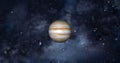 Jupiter planet on space with colorful starry night. front view of Jupiter planet from space with beautiful galaxy. full view of J